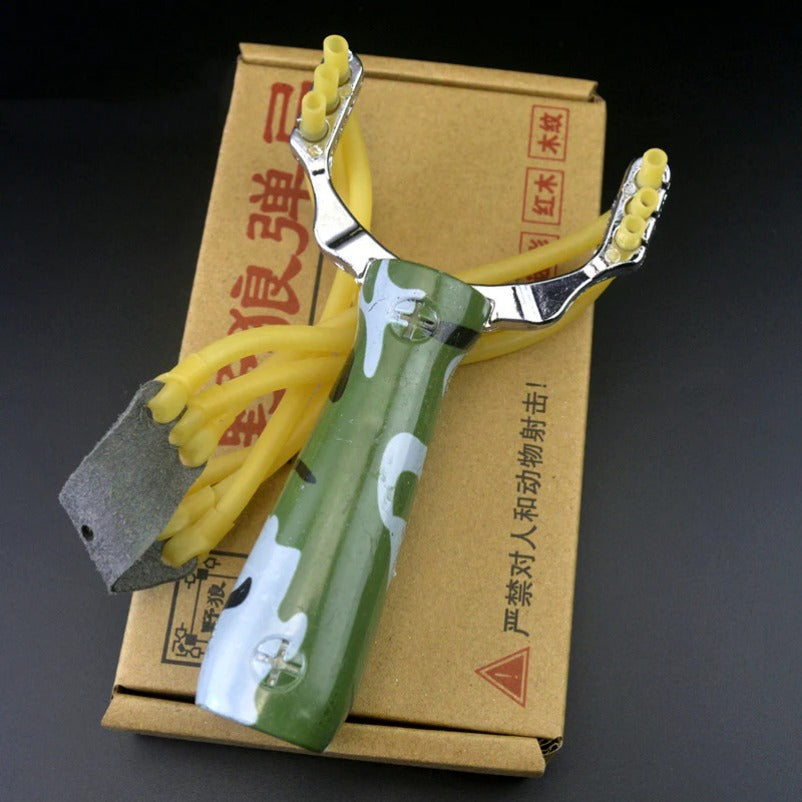 Premium Wood Grain Camo Coyote Slingshot for Defense and Accuracy
