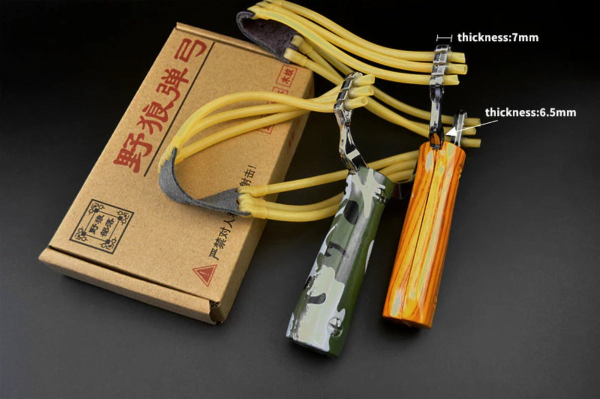 Premium Wood Grain Camo Coyote Slingshot for Defense and Accuracy