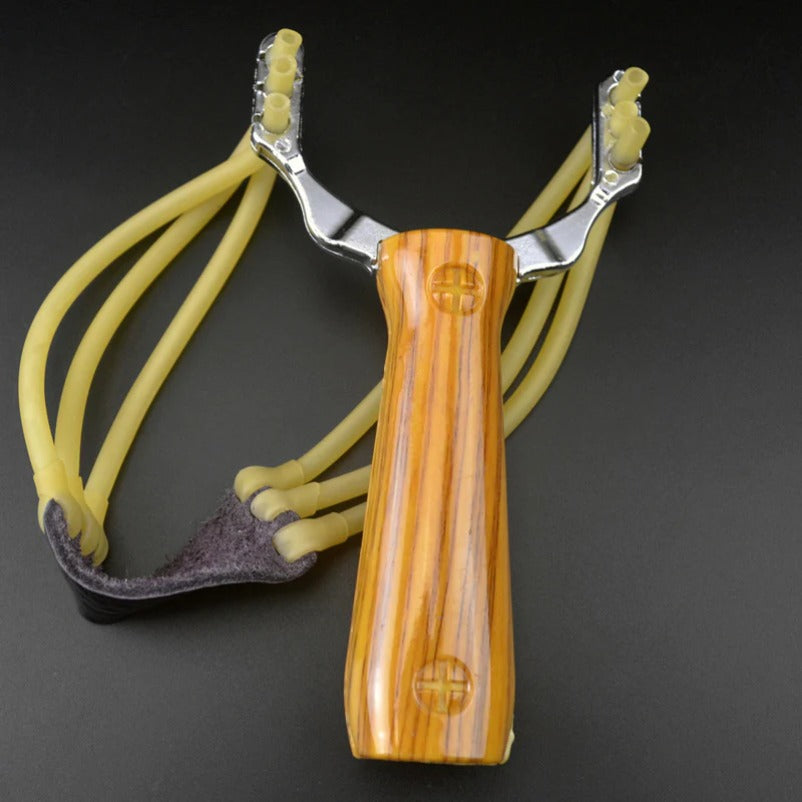 Premium Wood Grain Camo Coyote Slingshot for Defense and Accuracy